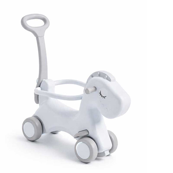Child's ride-on horse with push handle, grey