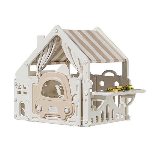Plastic Kids Play House with Building Block Table – White