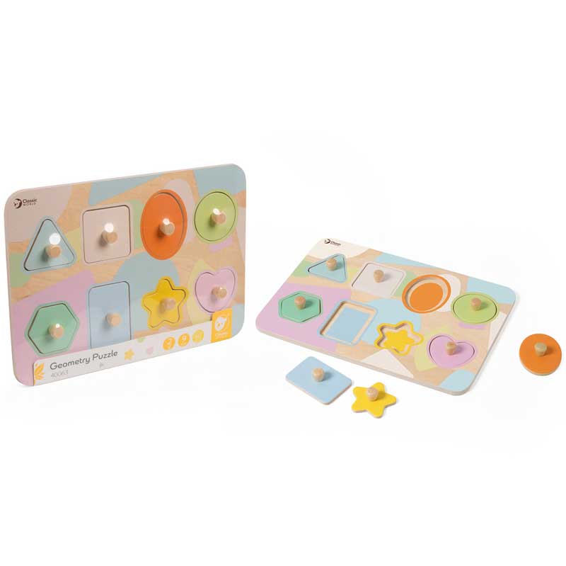 Classic World Wooden Educational Puzzle with 9 Geometric Pieces
