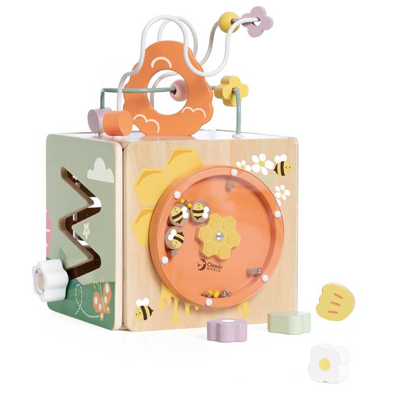 Classic World 5-in-1 Wooden Sensory Cube "Beehive" - 18+ months