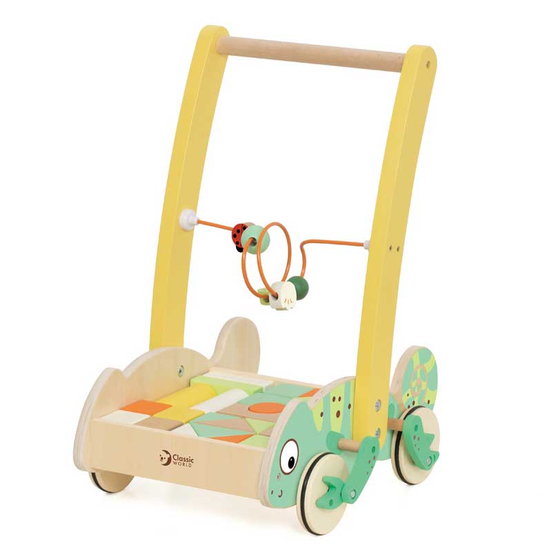 Classic World Wooden Chameleon Walker with Wooden Blocks - 12+ months