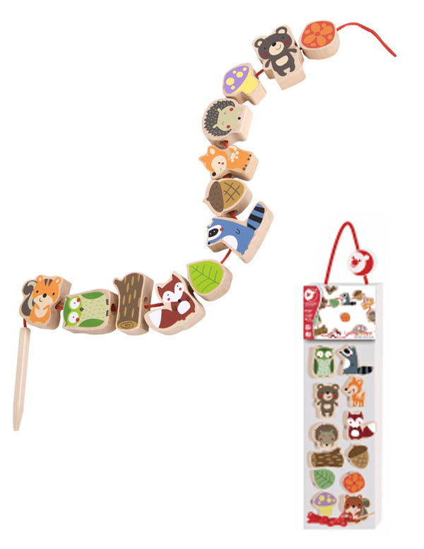 Wooden threading beads with Forest animals
