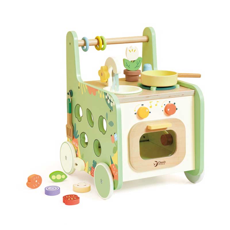 Classic World 2-in-1 Wooden Walker - Little Kitchen for Children with Accessories