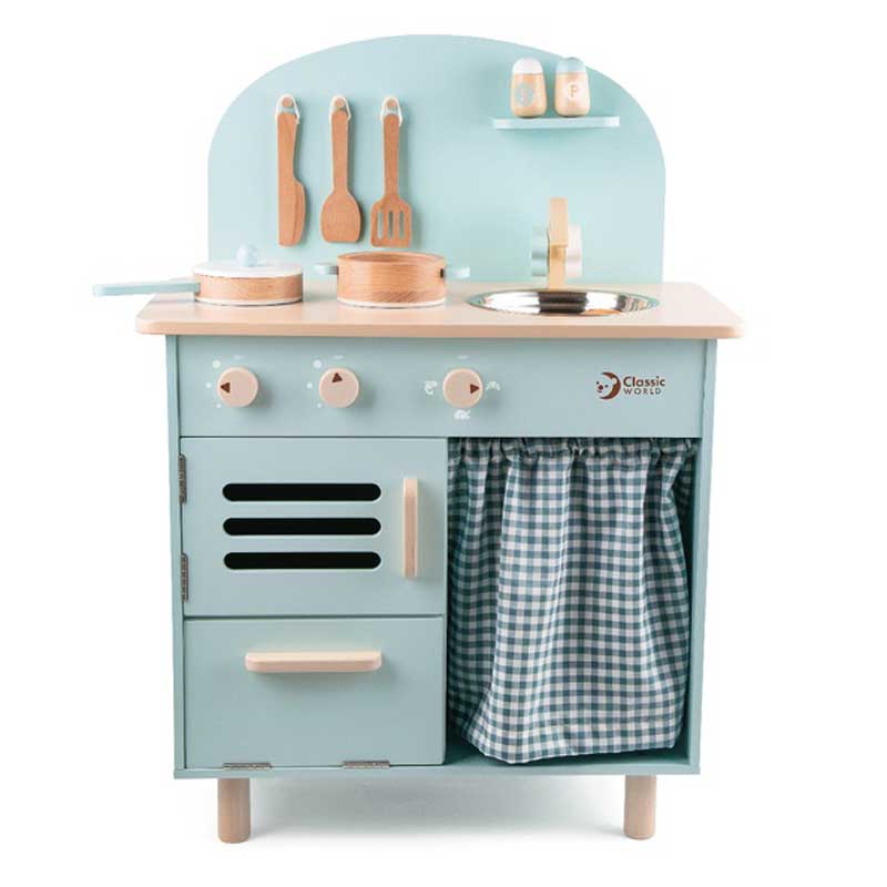 Wooden Retro Kitchen for Kids in Blue