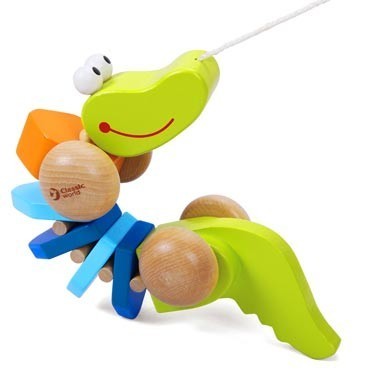 Classic World Wooden Pull Along Crocodile with Colourful Design