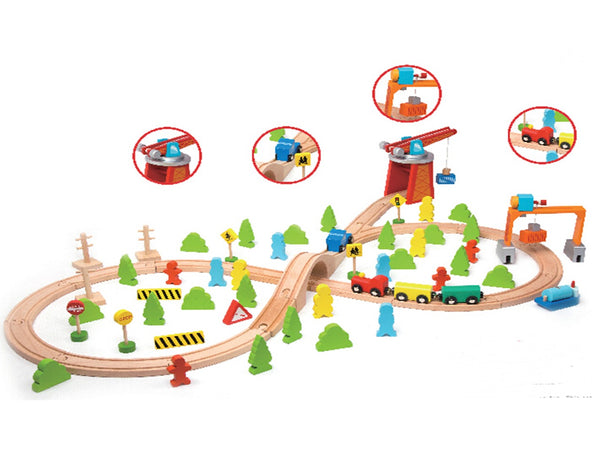 Wooden train set with tracks - 75 pieces