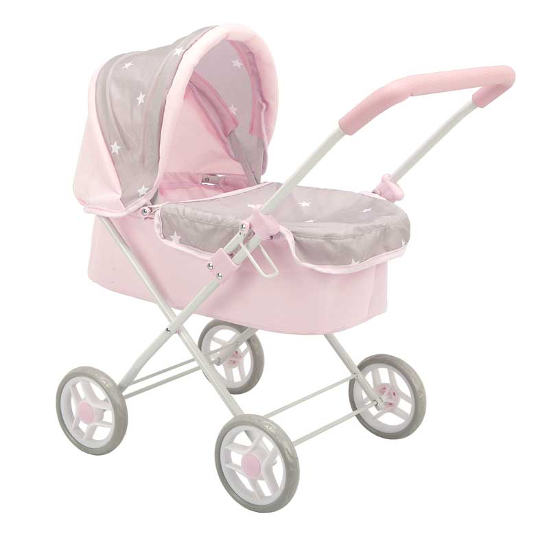 Doll stroller "Emma" in pink and grey