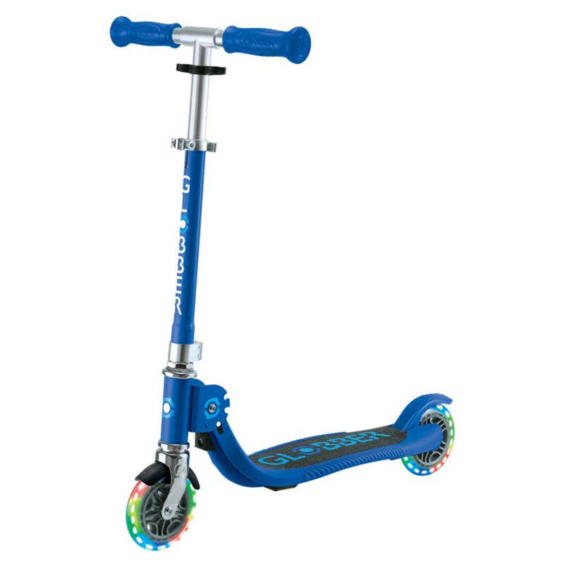 Globber Flow Foldable Junior Lights Scooter with Two Light-Up Wheels - Blue