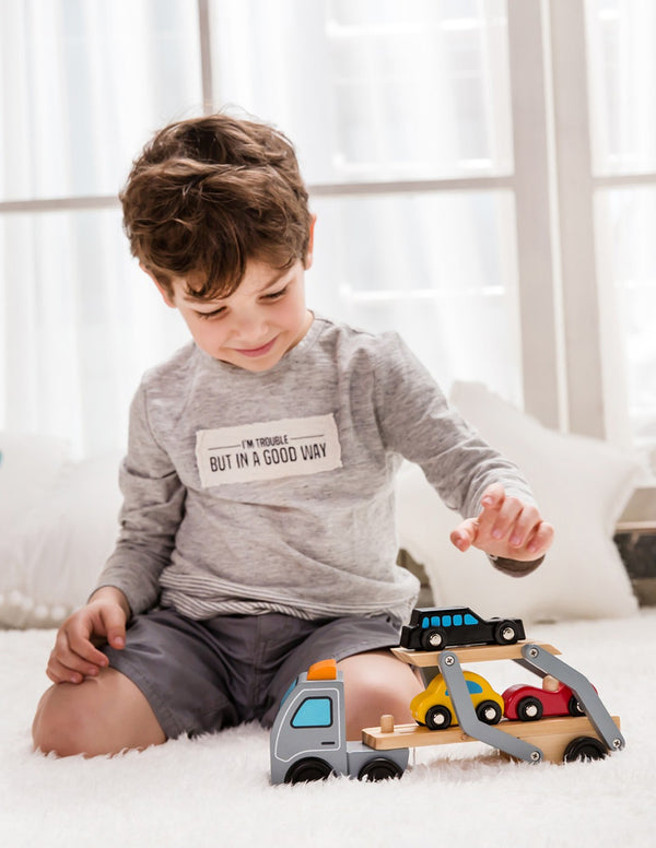 Toy car carrier with 3 cars