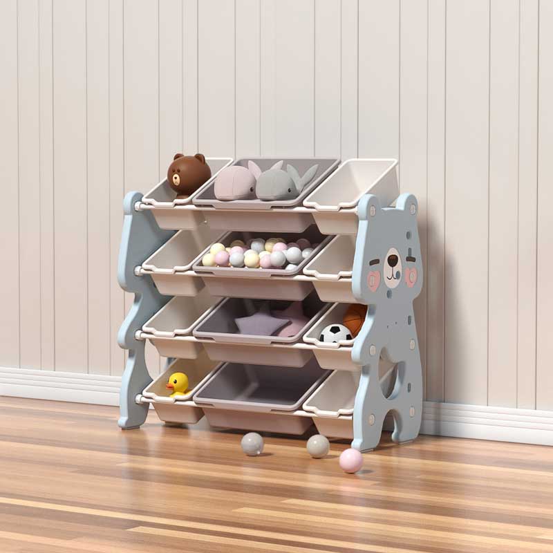 Children's Organizer Blue Bear for Toys with 4 Tiers and 12 Removable Bins