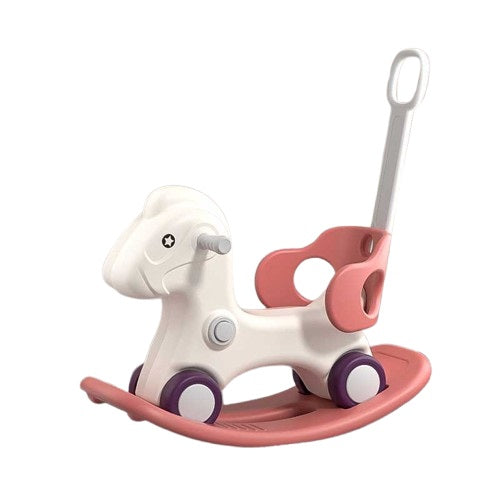 3-in-1 Kids' Rocking Horse with Parent Handle - Pink