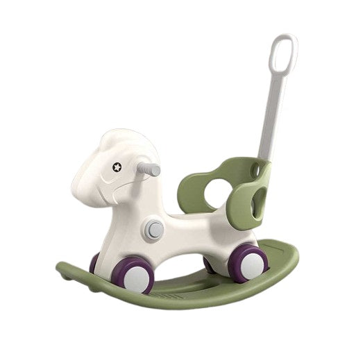 3-in-1 Rocking Horse with Push Handle - Green