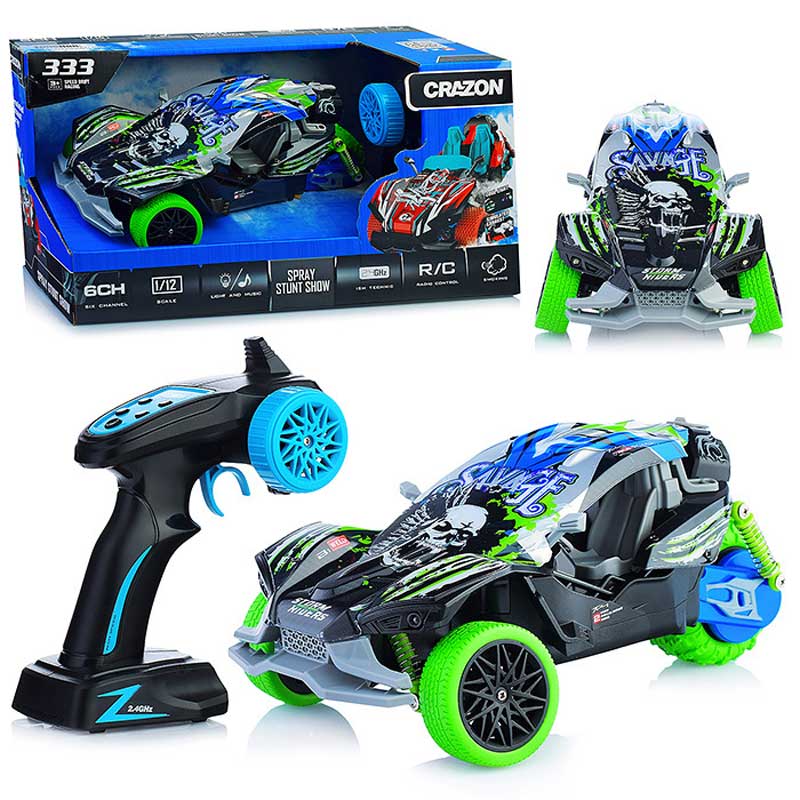 Action car with 3 wheels, smoke effect, music and lights, RC 1:16