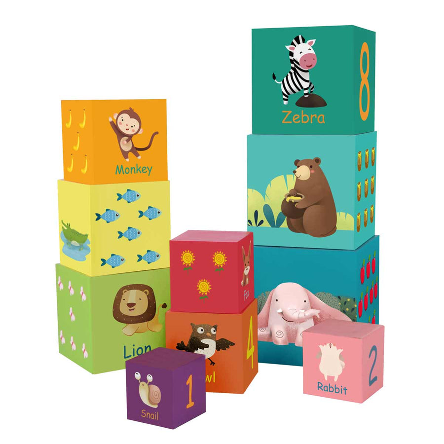 Stacking cardboard blocks - forest animals