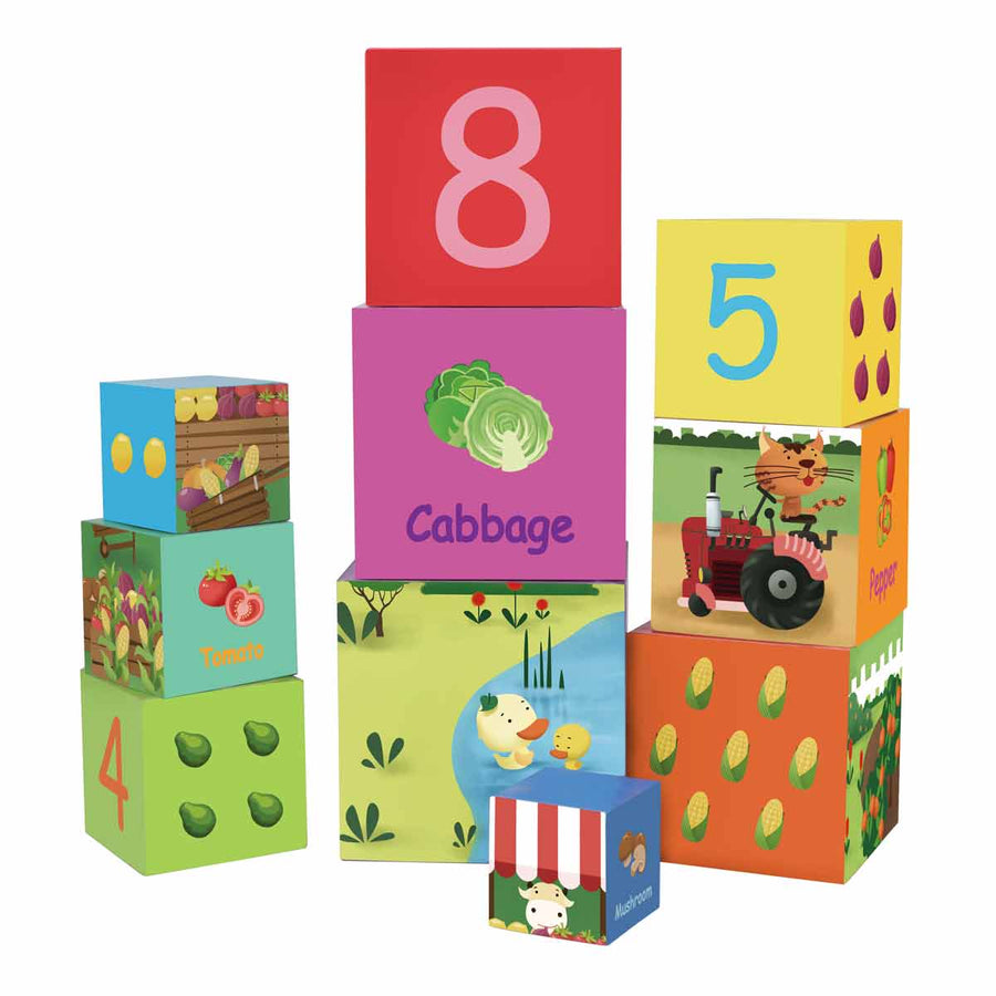 Stacking cardboard cubes - vegetables