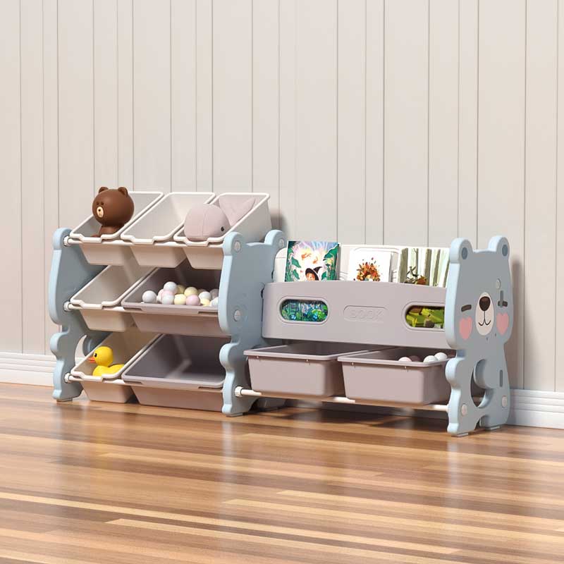 Combined Plastic Storage Chest for Toys and Books - Blue Bear
