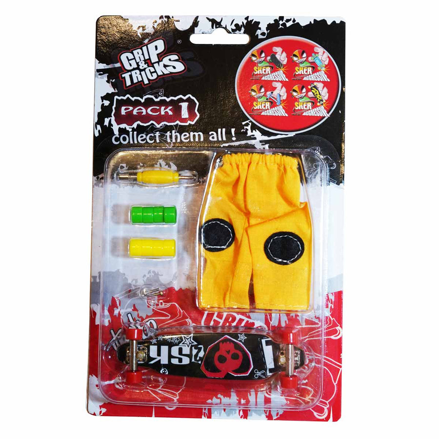 LONG BOARD finger toy set, black, with skull
