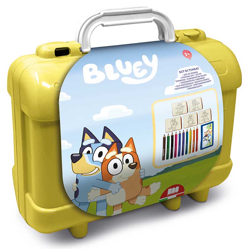 Арт куфарче Bluey с 10 цветни молива, 5 печата и пъзел стикери за декорация