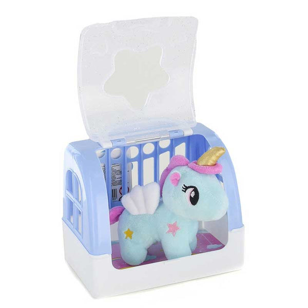 Plush unicorn with wings in a suitcase, assorted