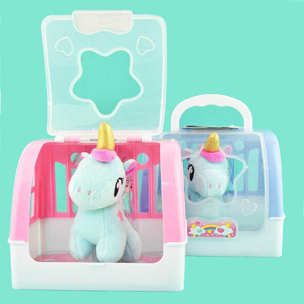 Plush unicorn with wings in a suitcase, assorted