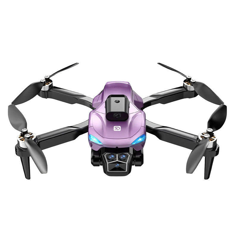 Foldable drone with camera and obstacle sensors, purple color