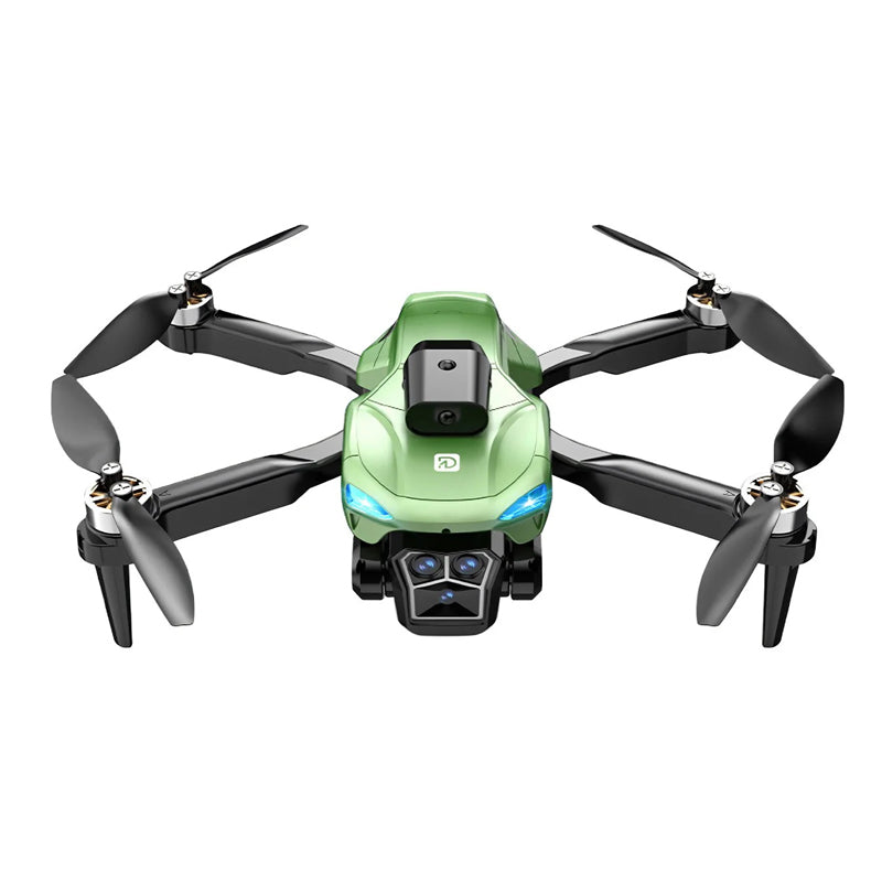 Foldable drone with camera and obstacle sensors, green color
