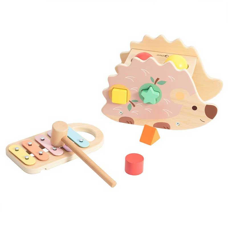 Fun wooden hedgehog - sorter with a xylophone in pastel colors