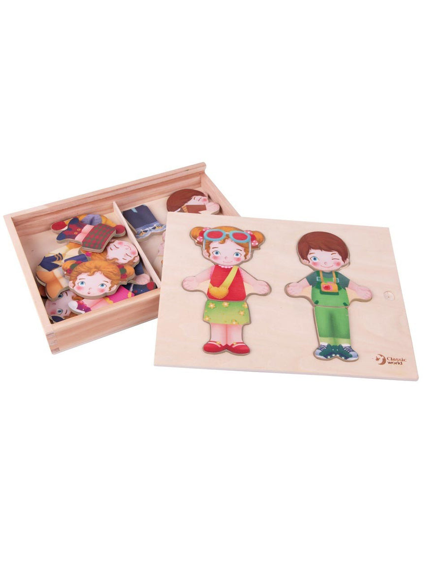Wooden puzzle with clothes