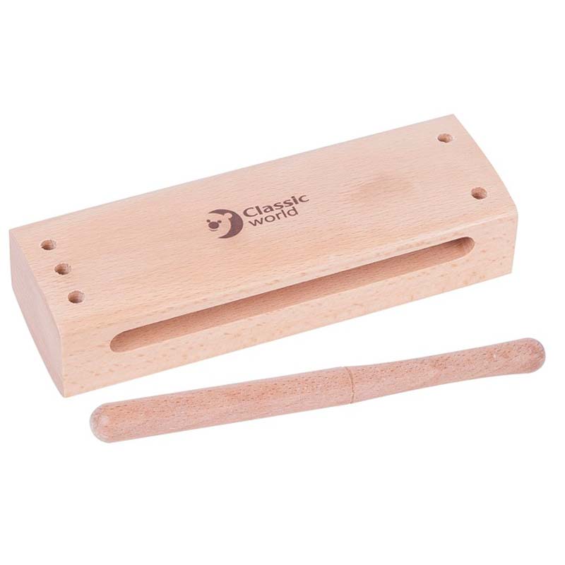Wooden percussion musical instrument - stick with block, 18 cm