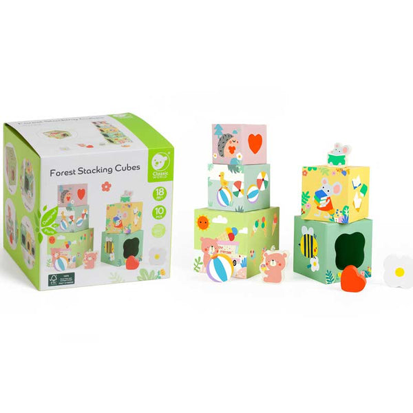 Дървени кубчета за подреждане Classic World с горски мотиви