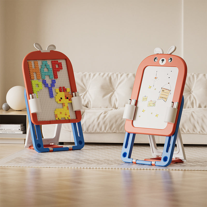 Children's foldable drawing board with building blocks, 60 pieces, in red