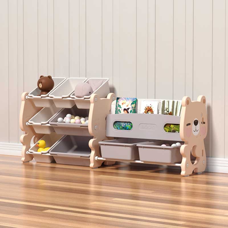 Combined Plastic Storage Chest for Toys and Books - Pink Bear