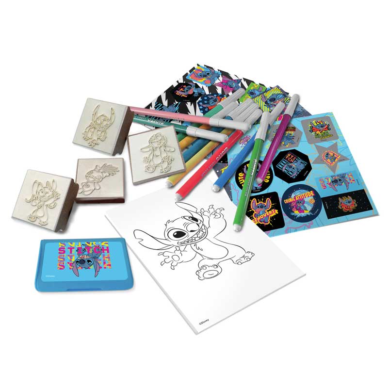 Творческа раница Stitch с 10 миещи се флумастера, 4 печата и 30 стикера