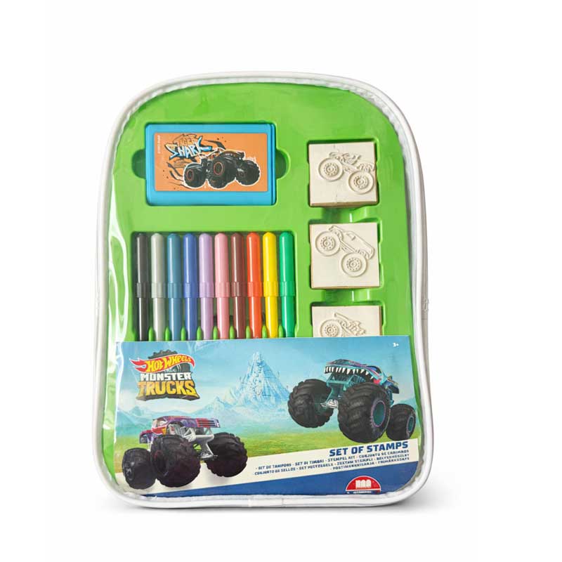 Творческа раница Hot Wheels с 10 миещи се флумастера, 4 печата и 30 стикера