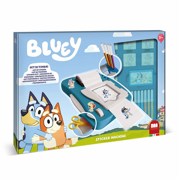 Комплект за създаване на стикери Bluey с 12 флумастери, 50 стикери, 7 печата и книжка за оцветяване